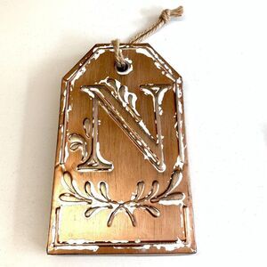 Ashland Rustic Farmhouse Metal Letter "N" Monogram Hanging Tag Decor Sign NWT